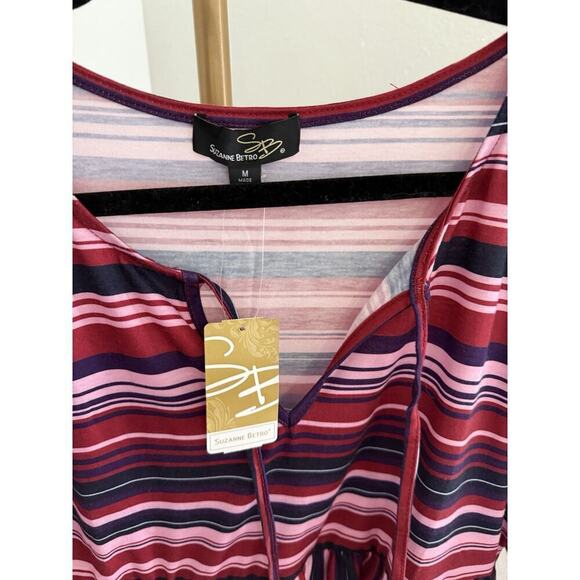 Suzanne Betro Dress Womens Size Medium Pockets Multi Stripe Red Blue New - Picture 3 of 7